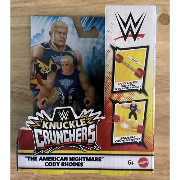 2024 Mattel WWE Knuckle Crunchers Cody‎ Rhodes, Includes Barbell & Weight Belt - Picture 1 of 12